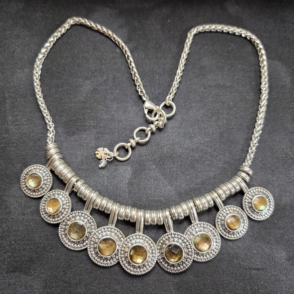 VTG Lucky Brand Coastal Keys Abalone Disc Statement Necklace